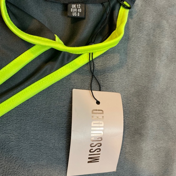 Neon green and grey Missguided mini dress - Picture 3 of 3